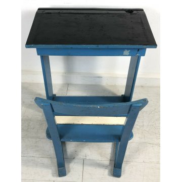ANTICO BANCO DA SCUOLA IN LEGNO SEDIA PIANO ORIGINALE 1 POSTO SCRITTOIO SCHOOL 