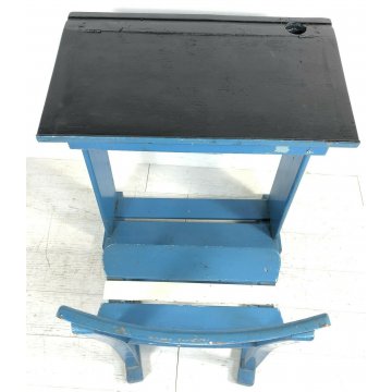 ANTICO BANCO DA SCUOLA IN LEGNO SEDIA PIANO ORIGINALE 1 POSTO SCRITTOIO SCHOOL 