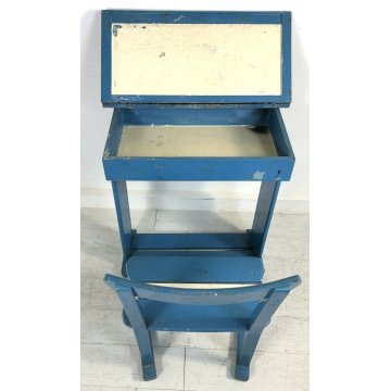 ANTICO BANCO DA SCUOLA IN LEGNO SEDIA PIANO ORIGINALE 1 POSTO SCRITTOIO SCHOOL 