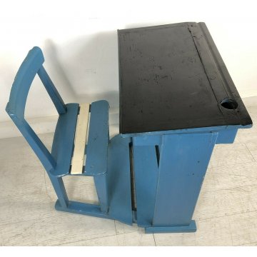 ANTICO BANCO DA SCUOLA IN LEGNO SEDIA PIANO ORIGINALE 1 POSTO SCRITTOIO SCHOOL 