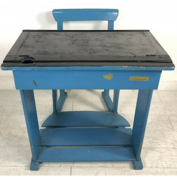 ANTICO BANCO DA SCUOLA IN LEGNO SEDIA PIANO ORIGINALE 1 POSTO SCRITTOIO SCHOOL 