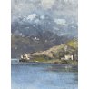 ANTICO QUADRO DIPINTO OLIO Lorenzo Gignous LAVANDAIE PAESAGGIO LAGO MAGGIORE