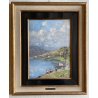 ANTICO QUADRO DIPINTO OLIO Lorenzo Gignous LAVANDAIE PAESAGGIO LAGO MAGGIORE