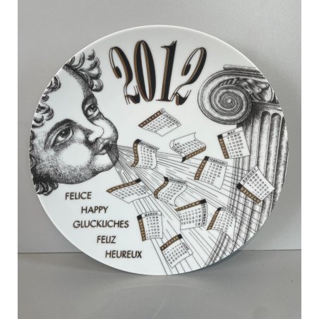 PIATTO FORNASETTI CALENDARIO ANNO 2012 n° 447/700 ø 24 cm CERAMICA italy epoca