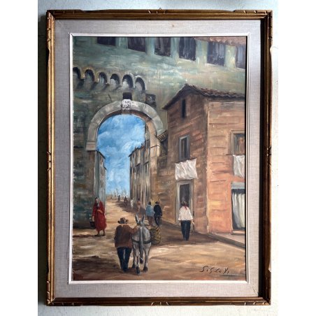 GRANDE QUADRO DIPINTO OLIO TELA Sisley "Rustico dell'antica Roma" PAESAGGIO '900