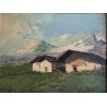 QUADRO OLIO TAVOLA Gustavo Mancinelli PAESAGGIO MONTANO BAITE Alagna GUILLOCE