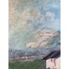 QUADRO OLIO TAVOLA Gustavo Mancinelli PAESAGGIO MONTANO BAITE Alagna GUILLOCE
