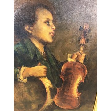 ANTICO QUADRO DIPINTO OLIO TELA FIDENZIO DE ANGELI SOGNI 1956 VIOLINO MUSICISTA 