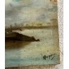 QUADRO DIPINTO OLIO A. Auquier PAESAGGIO FLUVIALE BARCHE PESCATORI BELGIO 800