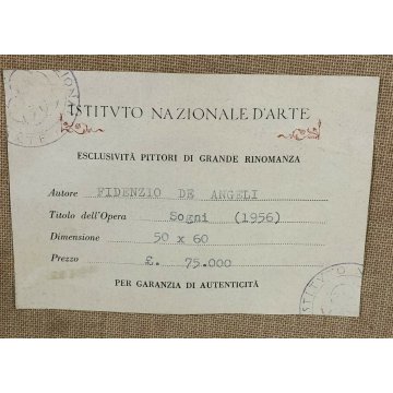 ANTICO QUADRO DIPINTO OLIO TELA FIDENZIO DE ANGELI SOGNI 1956 VIOLINO MUSICISTA 