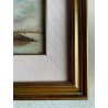 QUADRO DIPINTO OLIO Andrè Auquier PAESAGGIO FLUVIALE BARCHE PESCATORI BELGIO 800