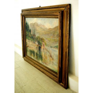 ANTICO QUADRO DIPINTO OLIO TELA PAESAGGIO P. Greuling IMBARCADERO TREMEZZO 1932
