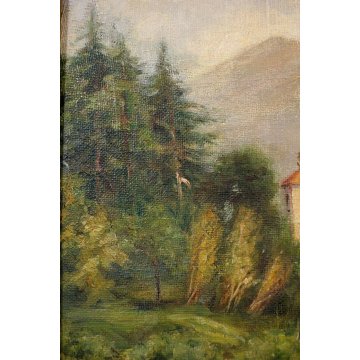 ANTICO QUADRO DIPINTO OLIO TELA PAESAGGIO P. Greuling IMBARCADERO TREMEZZO 1932