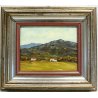 ANTICO QUADRO DIPINTO OLIO TAVOLA U. Calligaris PAESAGGIO MONTAGNA CASALE BIELLA