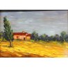 ANTICO PICCOLO QUADRO DIPINTO OLIO TAVOLA U. Caligaris PAESAGGIO CAMPAGNA BIELLA