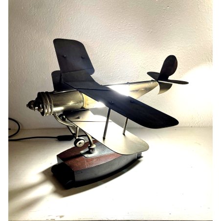 LAMPADA TAVOLO METALLO Art Deco DESK LAMP BIPLANE AIRPLANE SCULPTURE VINTAGE '30