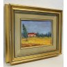 ANTICO PICCOLO QUADRO DIPINTO OLIO TAVOLA U. Caligaris PAESAGGIO CAMPAGNA BIELLA