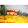 ANTICO PICCOLO QUADRO DIPINTO OLIO TAVOLA U. Caligaris PAESAGGIO CAMPAGNA BIELLA