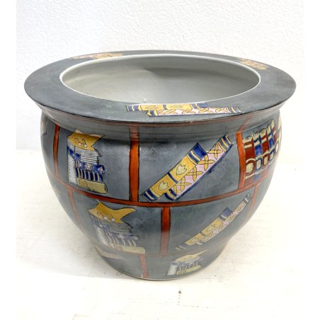 GRANDE VASO Cachepot COPRIVASO CERAMICA SMALTATA ORIENTALE 27,5 cm/h VINTAGE 900