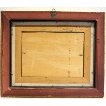 ANTICO PICCOLO QUADRO DIPINTO OLIO TAVOLA U. Caligaris PAESAGGIO CAMPAGNA BIELLA
