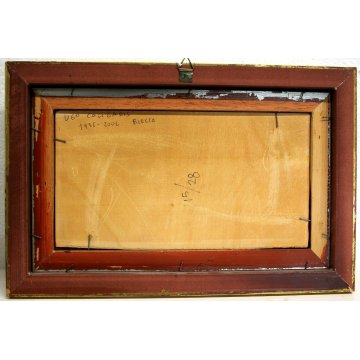 ANTICO PICCOLO QUADRO DIPINTO OLIO TAVOLA U. Caligaris PAESAGGIO MONTANO BIELLA 