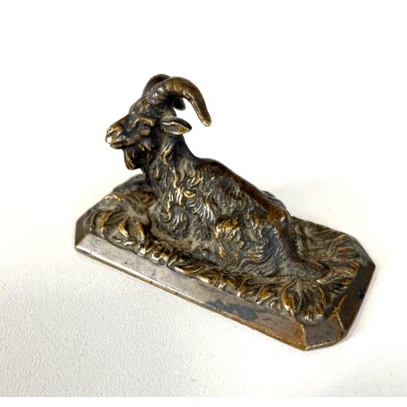 PICCOLA SCULTURA BRONZO PATINA RITRATTO FIGURA CAPRA ANIMALIER 4 cm/h FINE '800