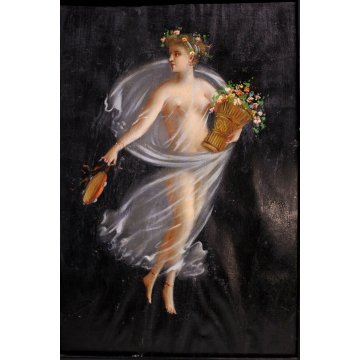 ANTICO QUADRO DIPINTO OLIO CARTA NUDO FIGURA FEMMINILE BALLERINA LIBERTY 900 OLD