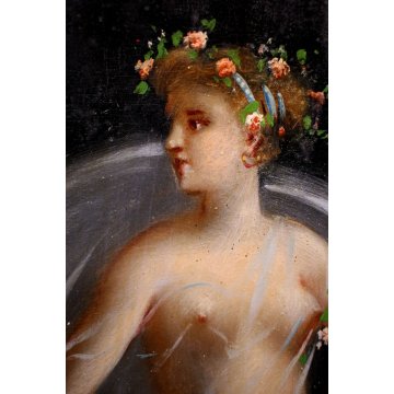 ANTICO QUADRO DIPINTO OLIO CARTA NUDO FIGURA FEMMINILE BALLERINA LIBERTY 900 OLD