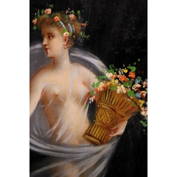 ANTICO QUADRO DIPINTO OLIO CARTA NUDO FIGURA FEMMINILE BALLERINA LIBERTY 900 OLD