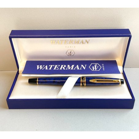PENNA STILOGRAFICA WATERMAN BLUE MARBLE FOUNTAIN PEN BOX FRANCE BROCHURE DORATA