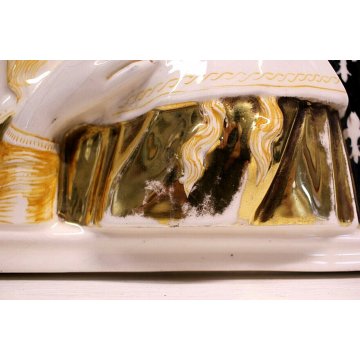 ANTICA CERAMICA BASSORILIEVO MADONNA WALL ICON ORO 24K GIGLIO FIORENTINO '900