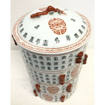 VASO GIAPPONESE CERAMICA DIPINTA FOOD BOX CIBO VINTAGE 4 RIPIANI DRAGO FIRMATO 
