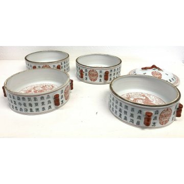 VASO GIAPPONESE CERAMICA DIPINTA FOOD BOX CIBO VINTAGE 4 RIPIANI DRAGO FIRMATO 