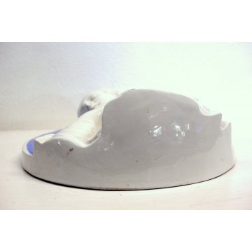 BASSORILIEVO OVALE MADONNA CERAMICA BIANCA SMALTO AZZURRO STILE DELLA ROBBIA 900