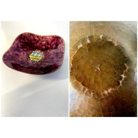 BOWL PIATTINO CIOTOLA RAME SMALTO GRANFUOCO 14,5 x 14,5 cm VELIERO FIRMATO "S" +