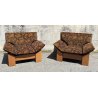 COPPIA POLTRONA DESIGN ANNI 70 ARMCHAIR STILE MOBILI GIRGI LEGNO STOFFA FLOREALE