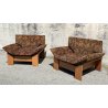 COPPIA POLTRONA DESIGN ANNI 70 ARMCHAIR STILE MOBILI GIRGI LEGNO STOFFA FLOREALE