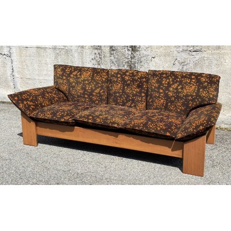 DIVANO SOFA DESIGN ANNI 70 ARMCHAIR STILE MOBILI GIRGI LEGNO STOFFA FLOREALE