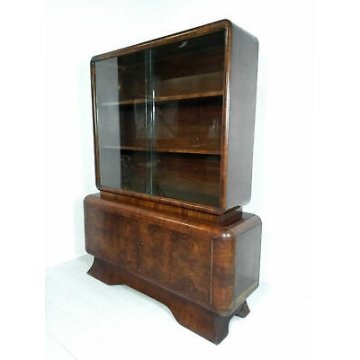 CREDENZA VETRINA VINTAGE DESIGN ART DECO LEGNO RADICA VETRINETTA MID CENTURY OLD