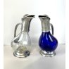 COPPIA BROCCA VERSATOIO VETRO BLU COBALTO TRAPARENTE PELTRO in FORMA di ANATRA