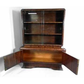 CREDENZA VETRINA VINTAGE DESIGN ART DECO LEGNO RADICA VETRINETTA MID CENTURY OLD