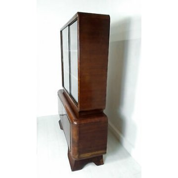 CREDENZA VETRINA VINTAGE DESIGN ART DECO LEGNO RADICA VETRINETTA MID CENTURY OLD