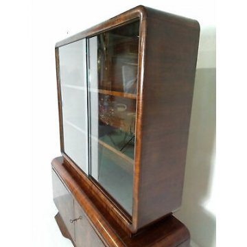 CREDENZA VETRINA VINTAGE DESIGN ART DECO LEGNO RADICA VETRINETTA MID CENTURY OLD