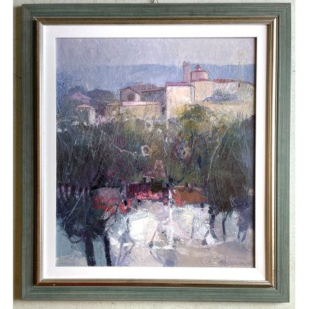 GRANDE QUADRO OLIO Luciano Filippi PAESAGGIO IMPRESSIONISTA ROMAGNA RIMINI 1995