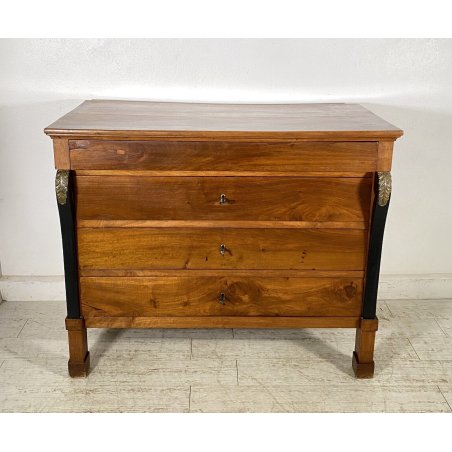 ANTICO COMO STILE IMPERO DEL 1800 LEGNO NOCE MASSELLO CASSETTONE 4 CASSETTI OLD