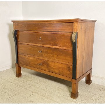 ANTICO COMO STILE IMPERO DEL 1800 LEGNO NOCE MASSELLO CASSETTONE 4 CASSETTI OLD