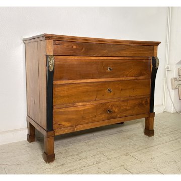 ANTICO COMO STILE IMPERO DEL 1800 LEGNO NOCE MASSELLO CASSETTONE 4 CASSETTI OLD