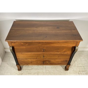 ANTICO COMO STILE IMPERO DEL 1800 LEGNO NOCE MASSELLO CASSETTONE 4 CASSETTI OLD