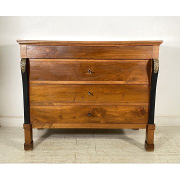 ANTICO COMO STILE IMPERO DEL 1800 LEGNO NOCE MASSELLO CASSETTONE 4 CASSETTI OLD