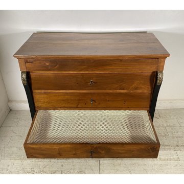 ANTICO COMO STILE IMPERO DEL 1800 LEGNO NOCE MASSELLO CASSETTONE 4 CASSETTI OLD